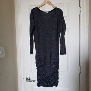 Athleta Women's Heather Black 3/4 Sleeve Tulip Dress Ruched Sides - Size Small